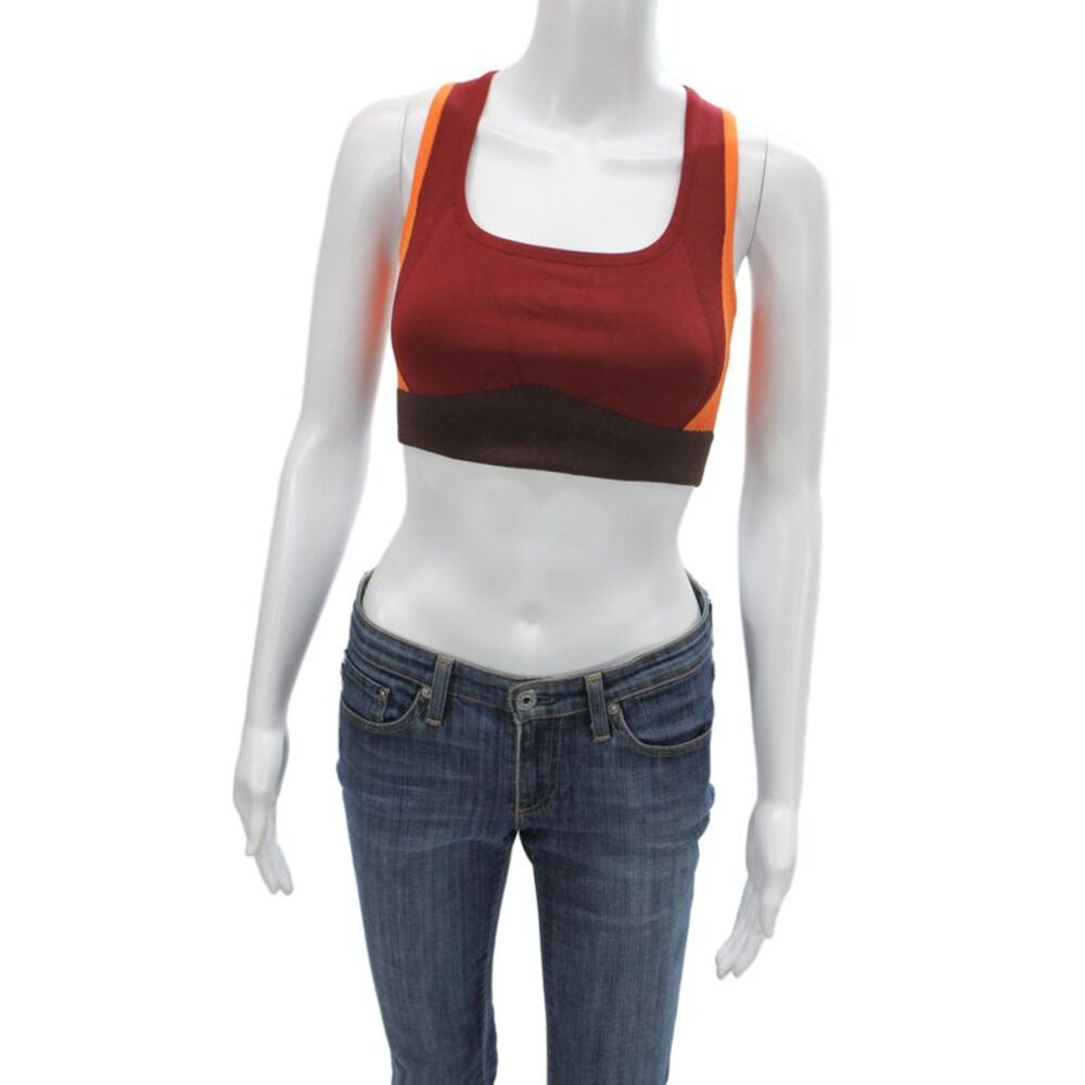 Hermes Womens Color Block Stretch Yoga Sports Bra Red Size XS